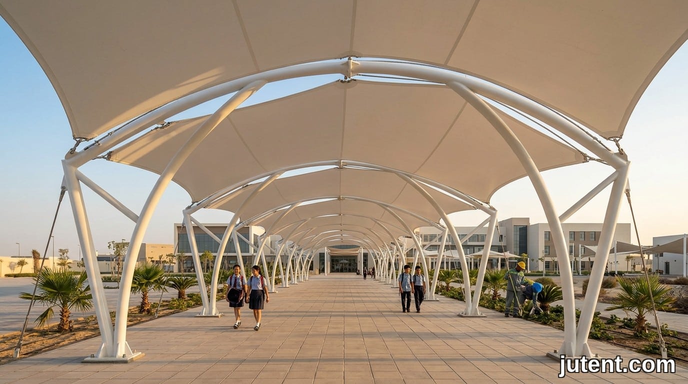 Tensile membrane structure – Beating the Sun: Heat-Resistant School Walkways for the Gulf