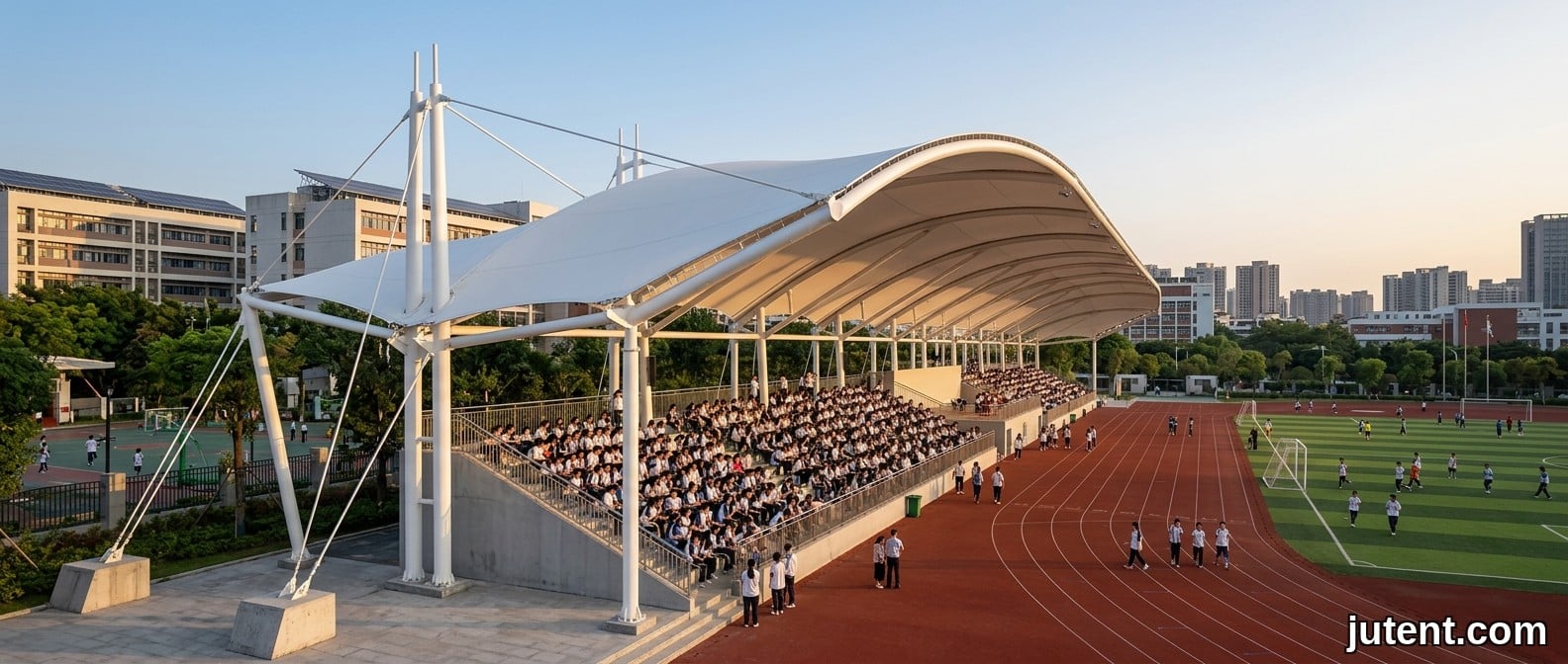 Tensile membrane structure – Balancing Budget and Safety for School Grandstand Shades