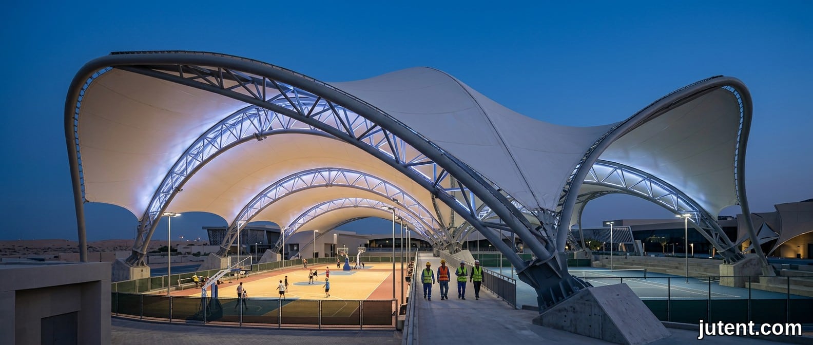 Tensile membrane structure – Thermal Block Specs for Middle East Sports Court Canopies
