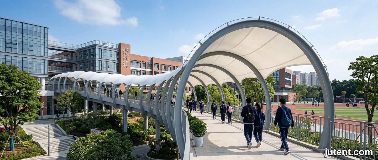 Tensile membrane structure – School Walkway UV Design: Protecting Students in Transit