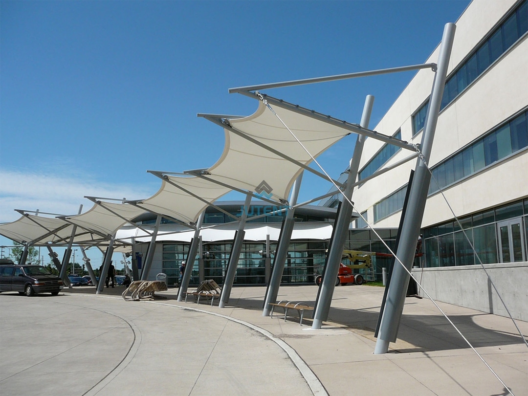Commercial Plaza Tensile Membrane Canopy 3 Commercial tensile membrane canopy shading outdoor pedestrian retail area