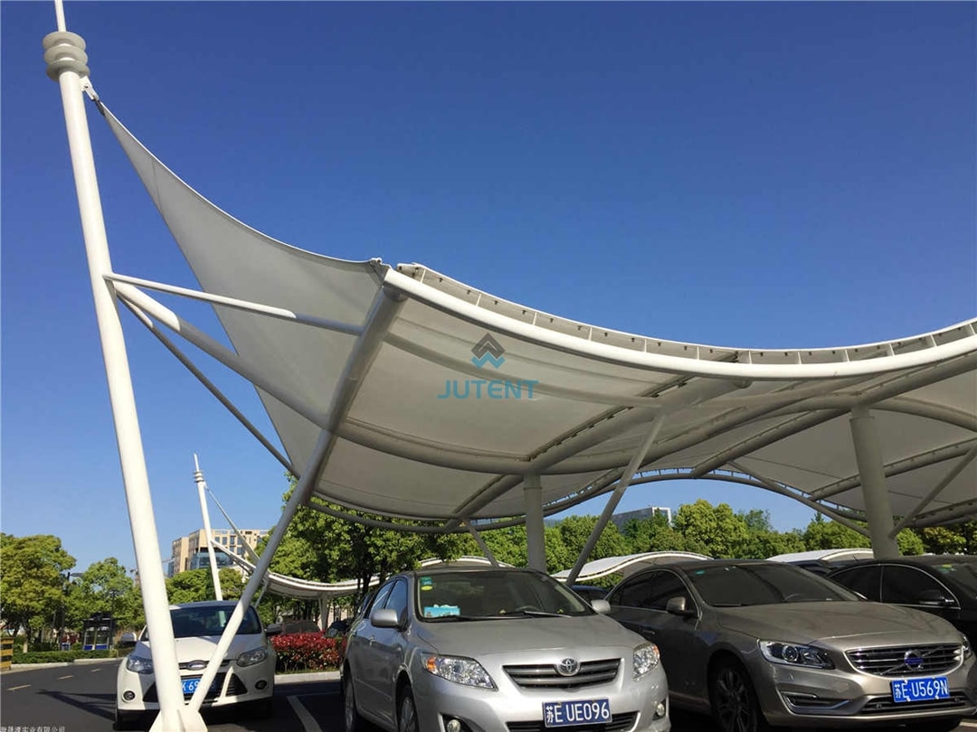 Customized PTFE Tensile Membrane Canopy for Parking Lots and Car Parks 2 customized PTFE tensile membrane canopy covering parking lot