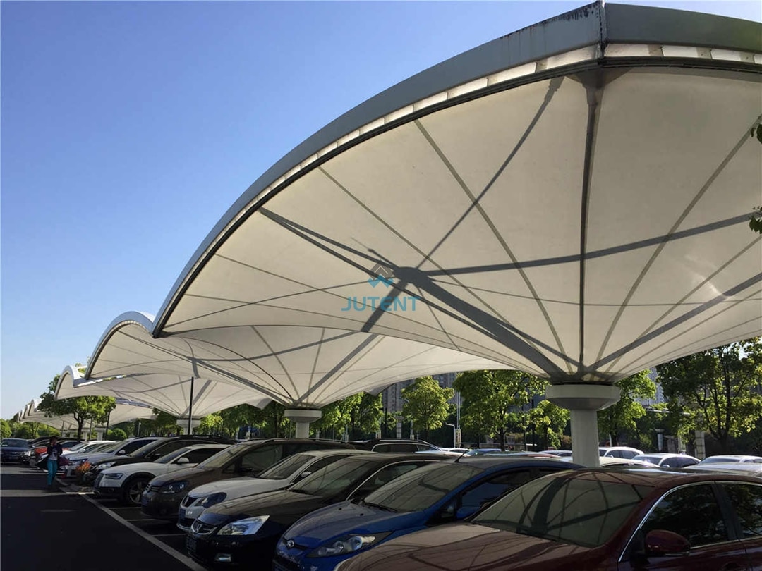 Customized PTFE Tensile Membrane Canopy for Parking Lots and Car Parks 3 customized PTFE tensile membrane canopy covering parking lot