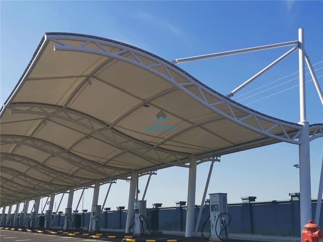 Customized PTFE Tensile Membrane Canopy for Parking Lots and Car Parks 4 customized PTFE tensile membrane canopy covering parking lot