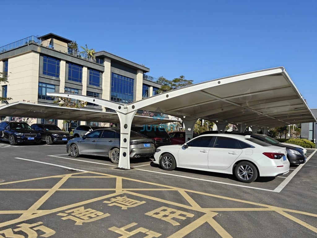 Modern double bay cantilever carport with shade canopy for car parking