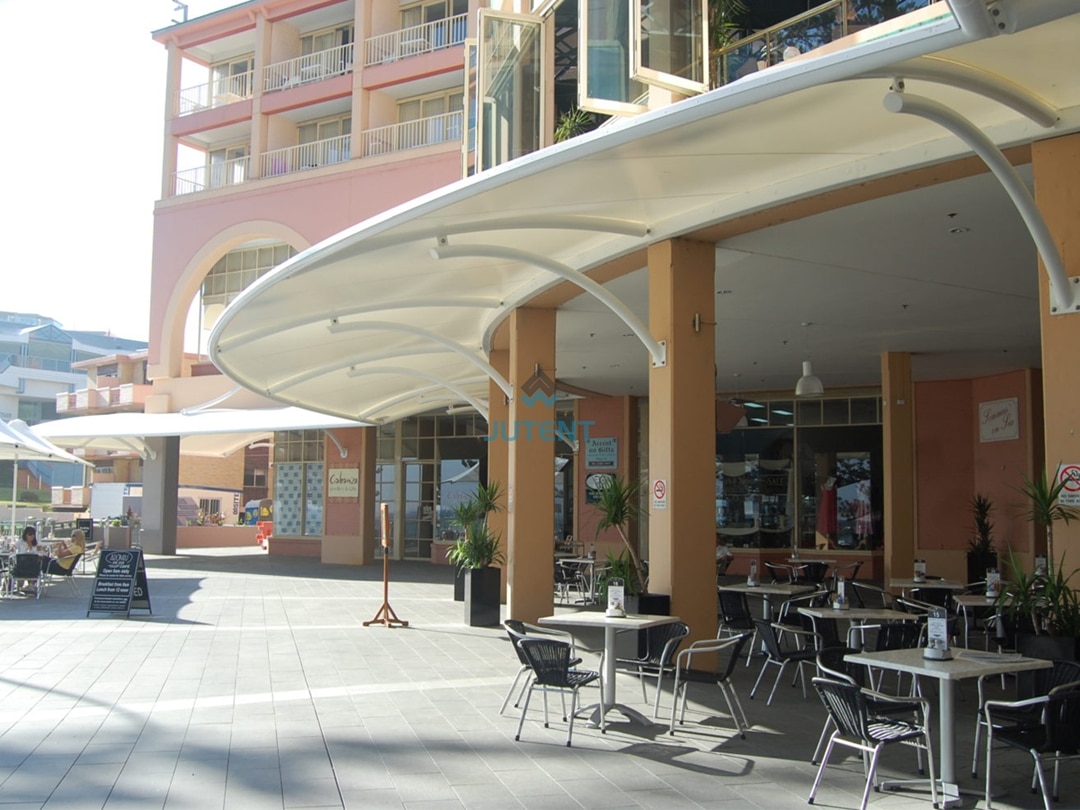 Semi-Open Spaces Tensile Membrane Canopies 3 semi-open dining area tensile canopy; outdoor fabric canopy commercial space
