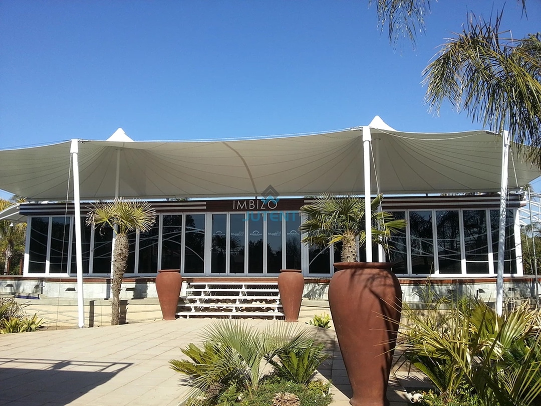 Semi-Open Spaces Tensile Membrane Canopies 4 semi-open dining area tensile canopy; outdoor fabric canopy commercial space