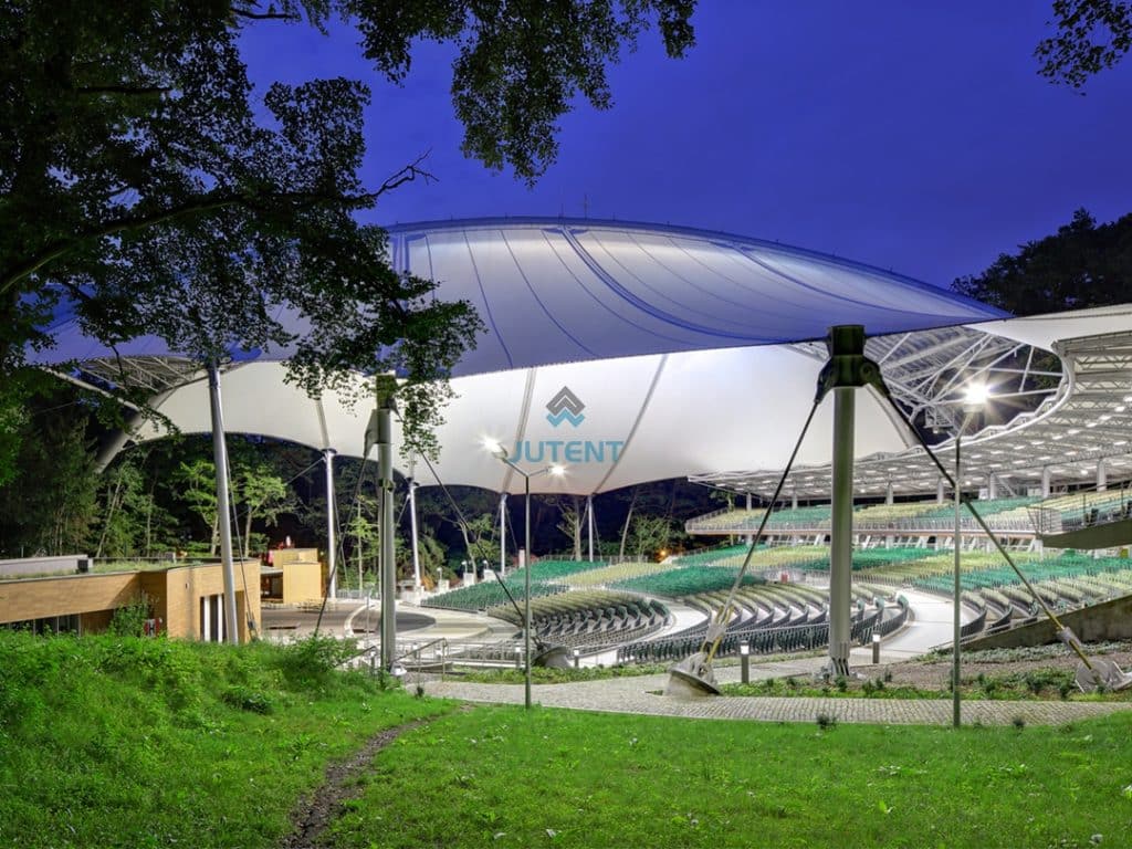 theater stage covered by tensile membrane roof structure
