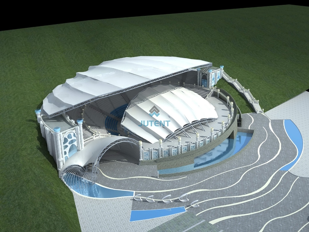 Theater Stage Tensile Membrane Roof Design and Engineering 4 theater stage covered by tensile membrane roof structure