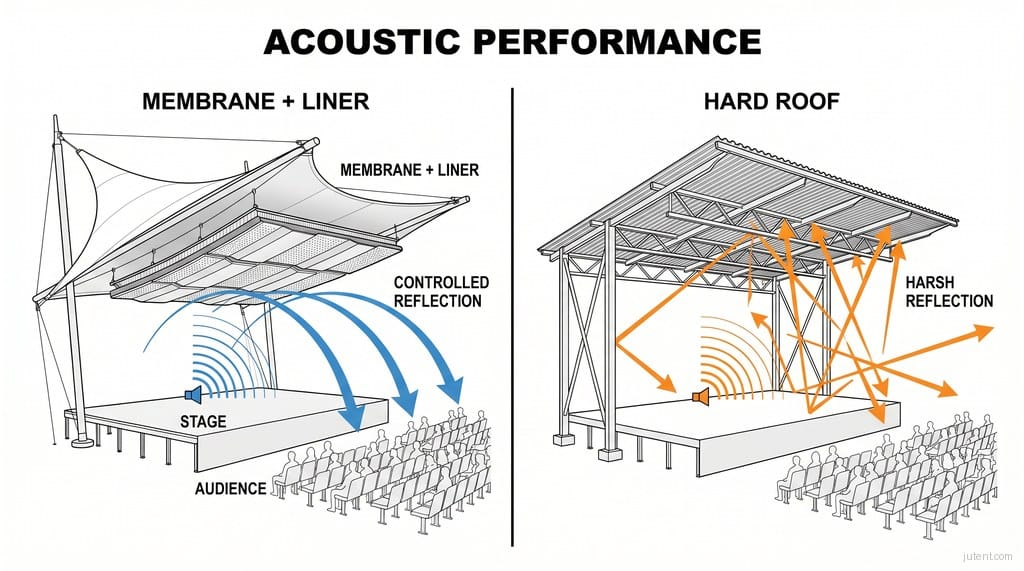 Acoustic liner cross-section for stage canopy roof