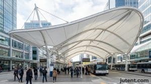 Bus station canopy in African transit facility