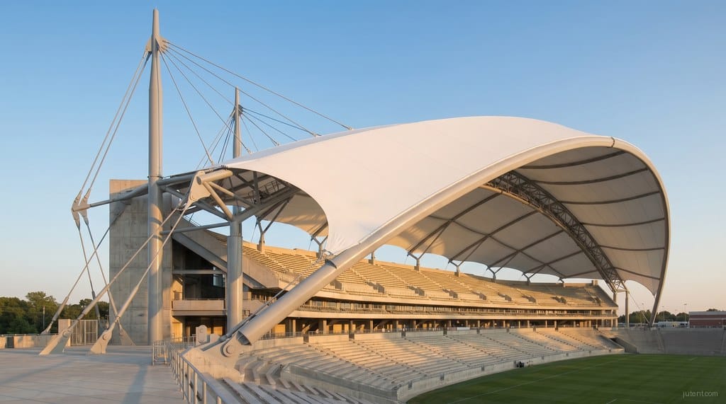 Cable-stayed grandstand roof