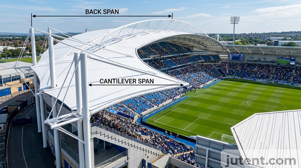 Cantilever grandstand canopy diagram with span labels