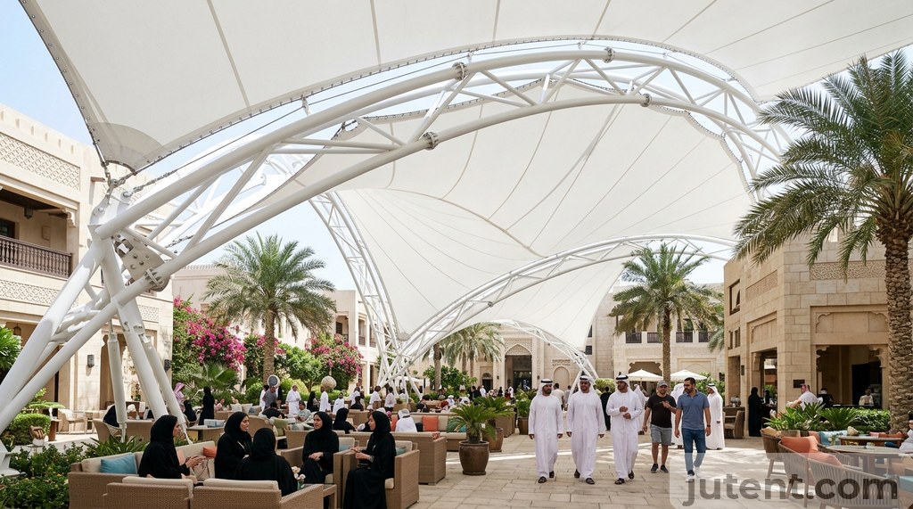 hotel tensile canopy in Gulf application