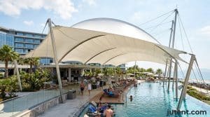 Labelled diagram of hotel tensile canopy types