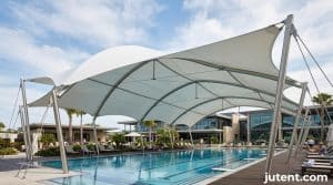 Labelled diagram of pool tensile shade structure