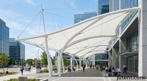 Labelled diagram of tensile membrane structure components