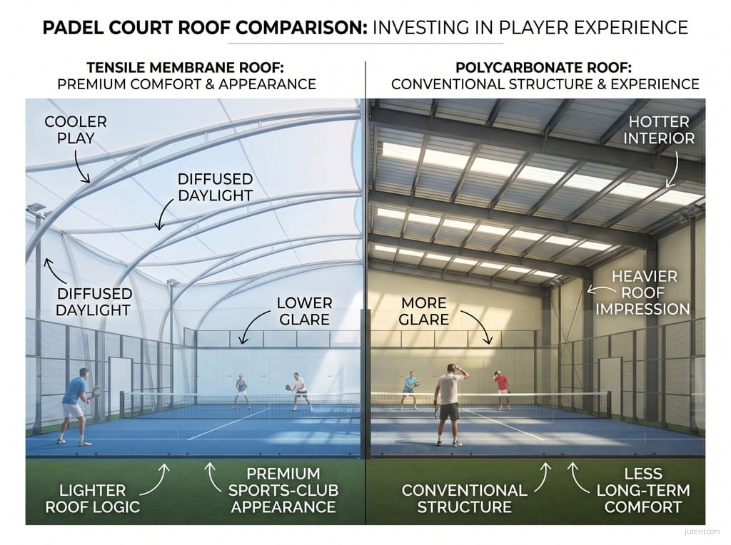 Polycarbonate vs membrane comparison for padel court roofs