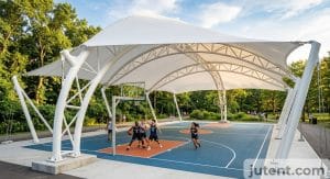 Sail shade over sports court