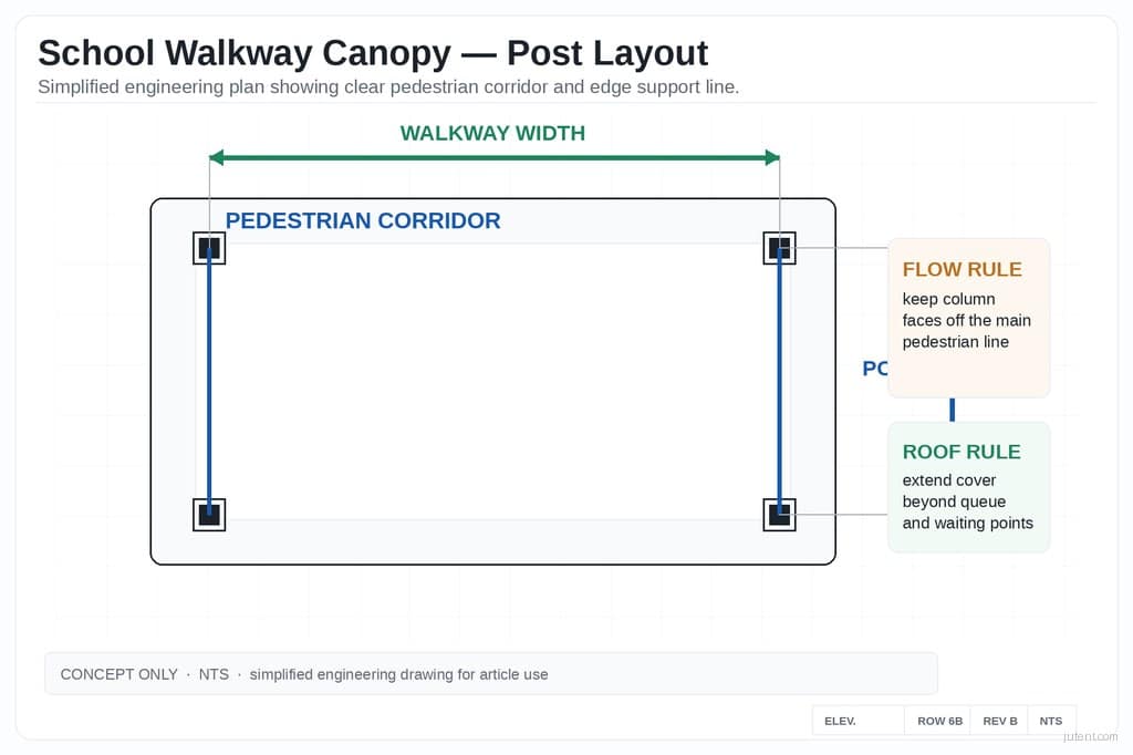 School walkway canopy post placement diagram