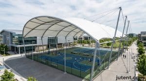 Sports court canopy in tropical setting