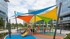 Tensile canopy over large playground