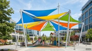Tensile canopy over large playground