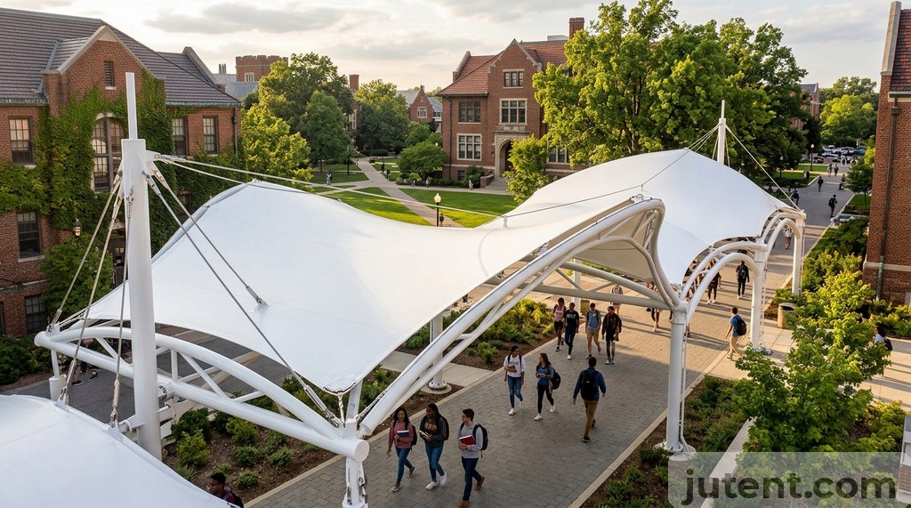 Tensile walkway canopy at university campus