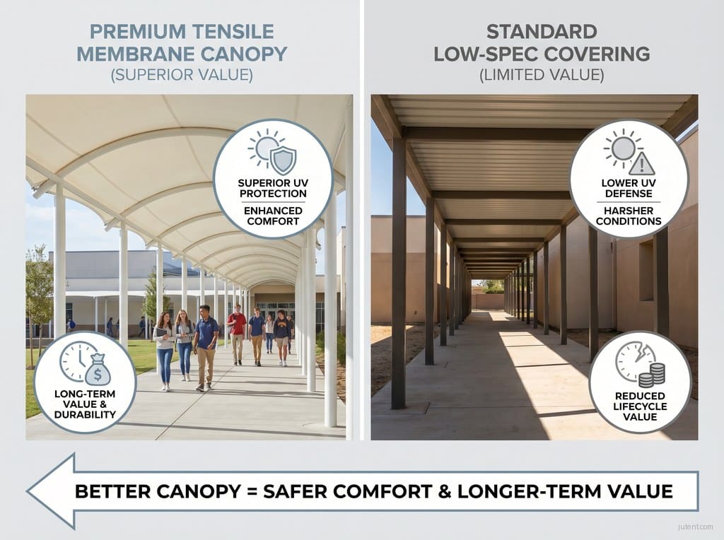 UPF rating comparison for school walkway canopies