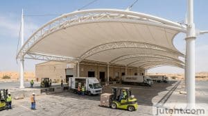 warehouse tensile canopy in Gulf application