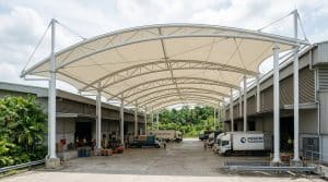 warehouse tensile canopy in tropical application