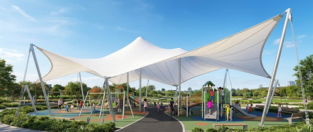 PVDF tensile membrane structure Playground Shade Comparison Sail Cone or Frame