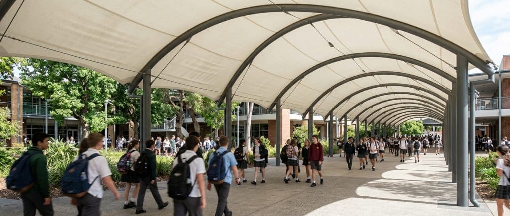 PVDF tensile membrane structure Nailing the School Walkway RFQ Safety and Spec Pr