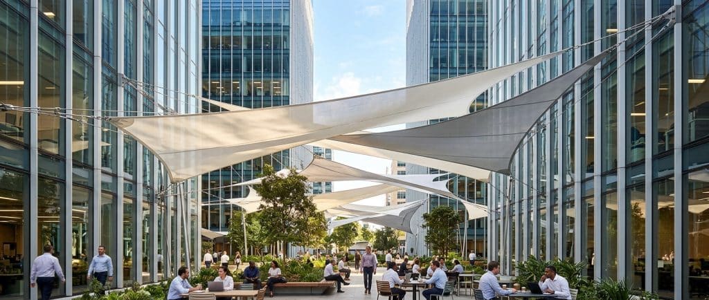 PVDF tensile membrane structure Professional Custom Geometric Shade Sails for Offi