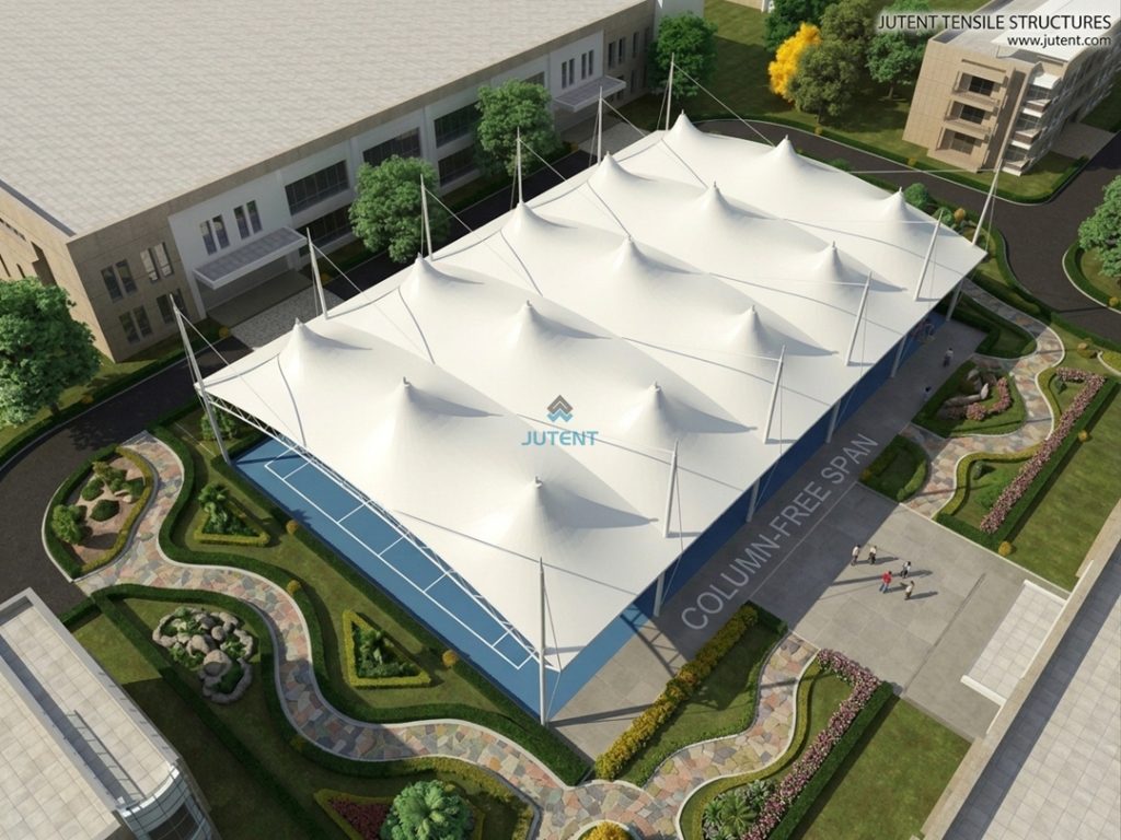 Conical Tensile Membrane Canopy for Basketball Courts