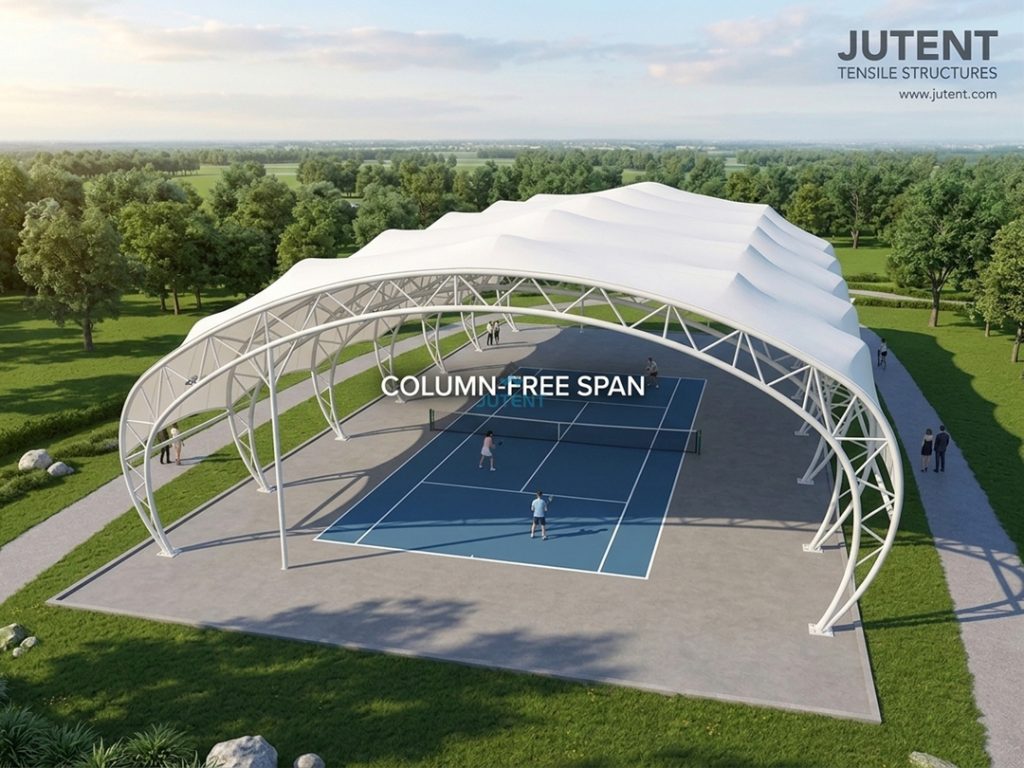 Contemporary Barrel Vault Fabric Roof for Tennis Courts