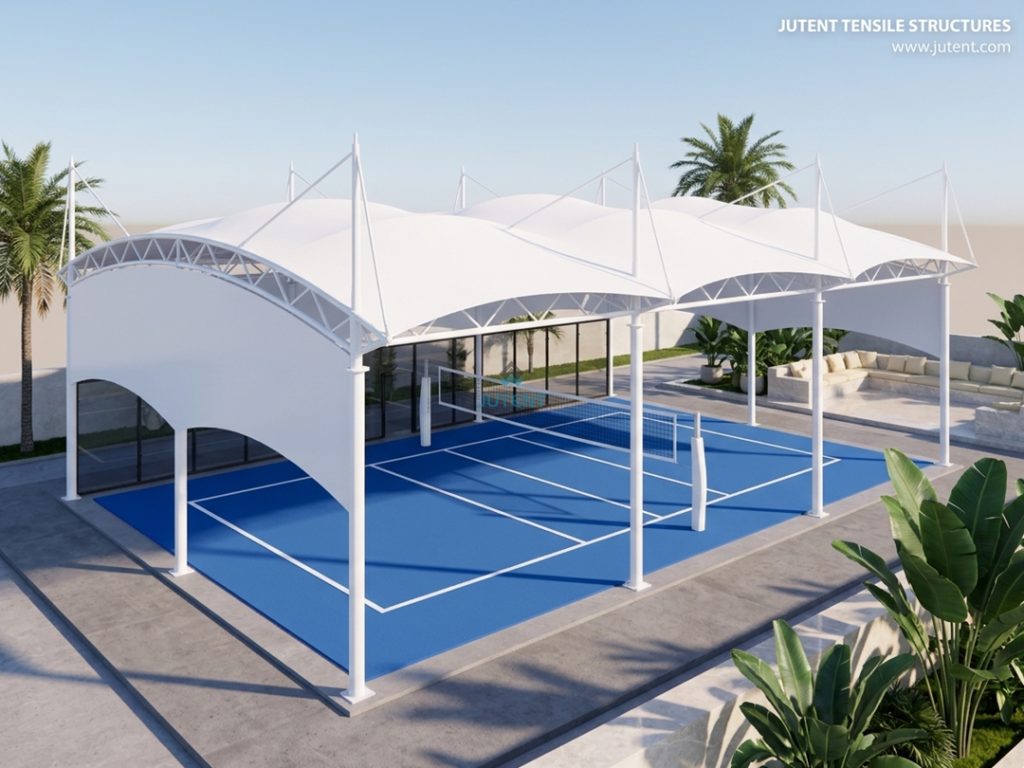 Clear-Span Contemporary Fabric Canopy for Outdoor Badminton Courts